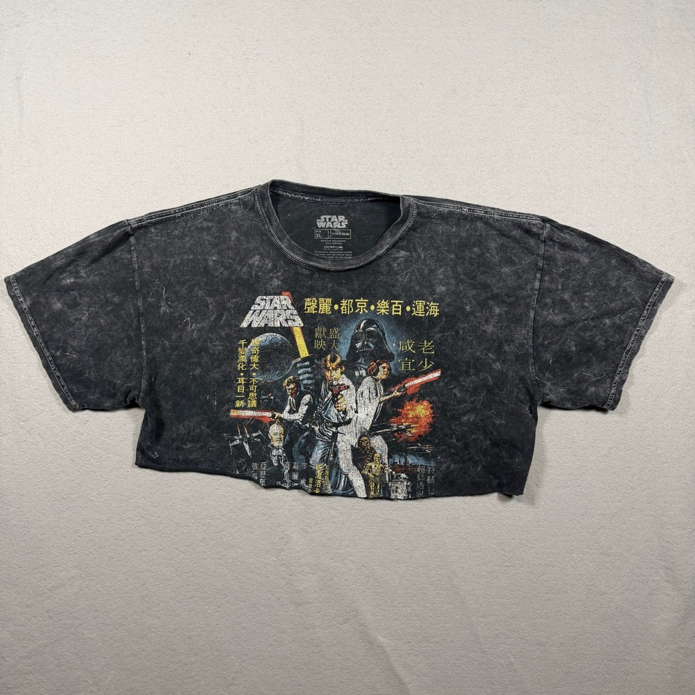 Fifth Sun Star Wars Poster Cropped Tee XL Black Mineral Wash Raw Hem Custom Crop
